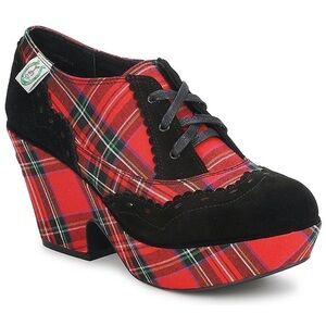 Miss L Fire Fern Platform Shoes Red Plaid Wedges